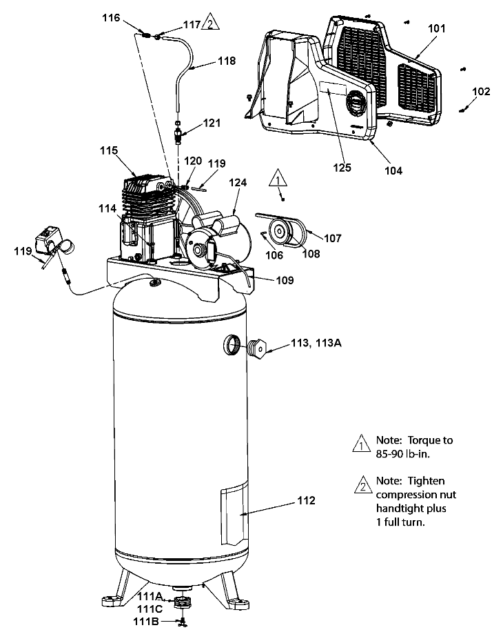 Default Diagram and Parts List for PXCMLC3706056 Type 1 Porter Cable Compressor